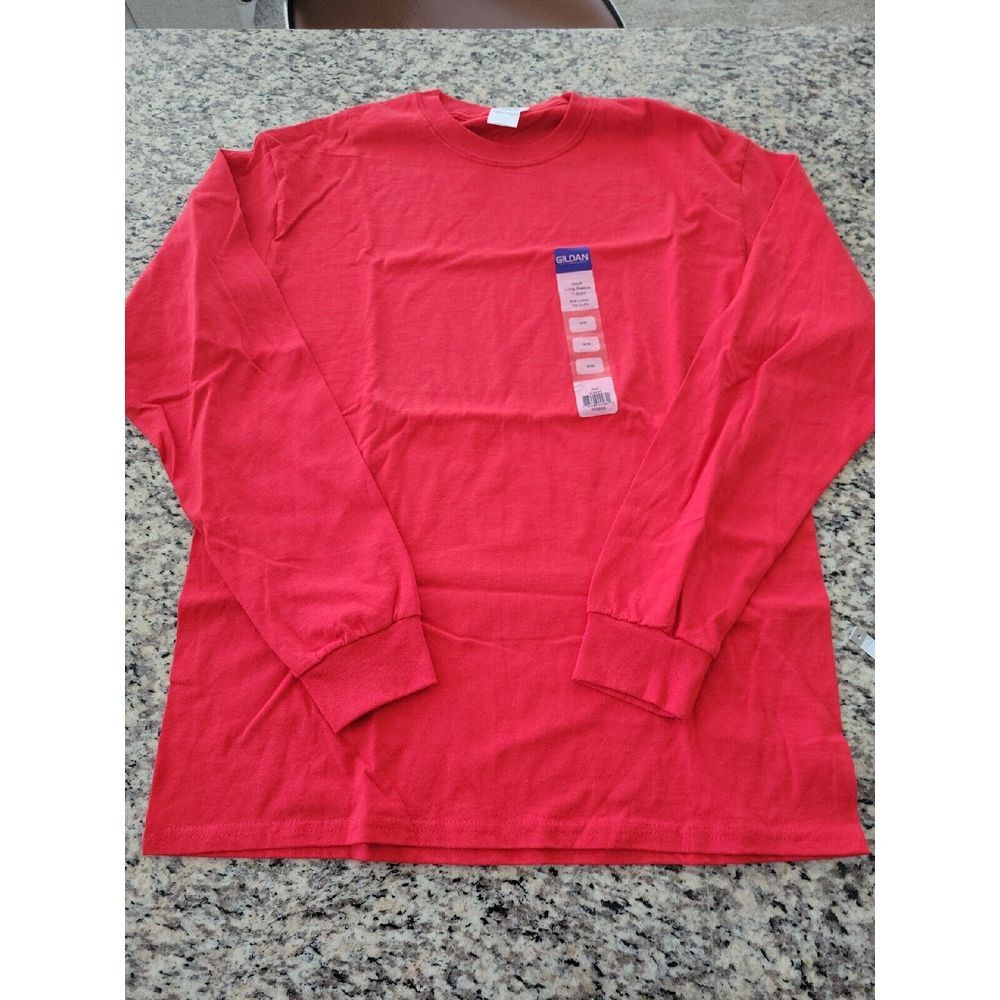 Gildan Ultra Cotton Mens Crewneck Long Sleeveโ T-Shirt Med 2400 Red